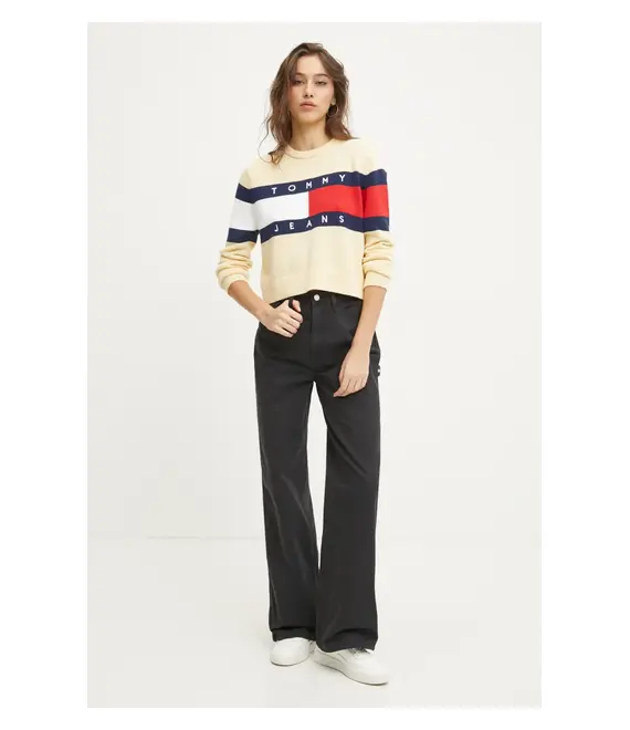 Βαμβακερό πουλόβερ Tommy Jeans χρώμα: κίτρινο, DW0DW19335