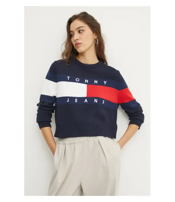 Βαμβακερό πουλόβερ Tommy Jeans χρώμα: ναυτικό μπλε, DW0DW19335