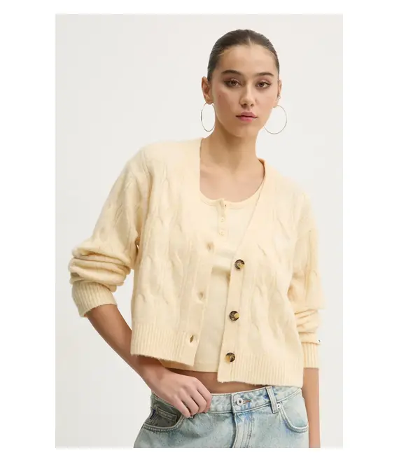 Ζακέτα από μίγμα μαλλιού Tommy Jeans χρώμα: κίτρινο, DW0DW20447