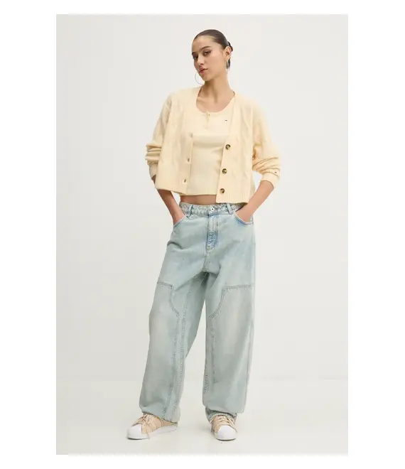 Ζακέτα από μίγμα μαλλιού Tommy Jeans χρώμα: κίτρινο, DW0DW20447