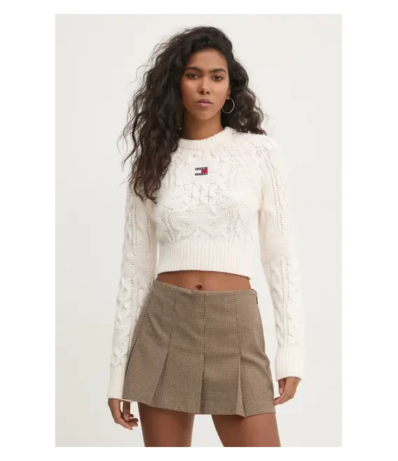 Πουλόβερ με προσθήκη μαλλιού Tommy Jeans γυναικείο, χρώμα: ροζ, DW0DW19882