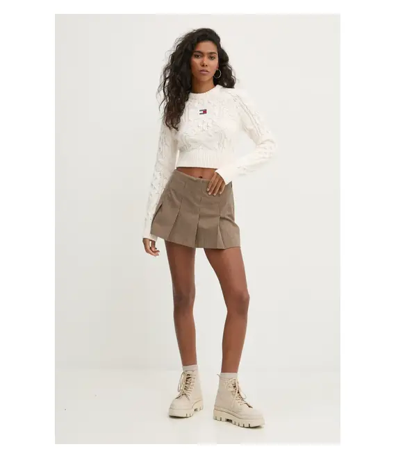 Πουλόβερ με προσθήκη μαλλιού Tommy Jeans γυναικείο, χρώμα: ροζ, DW0DW19882