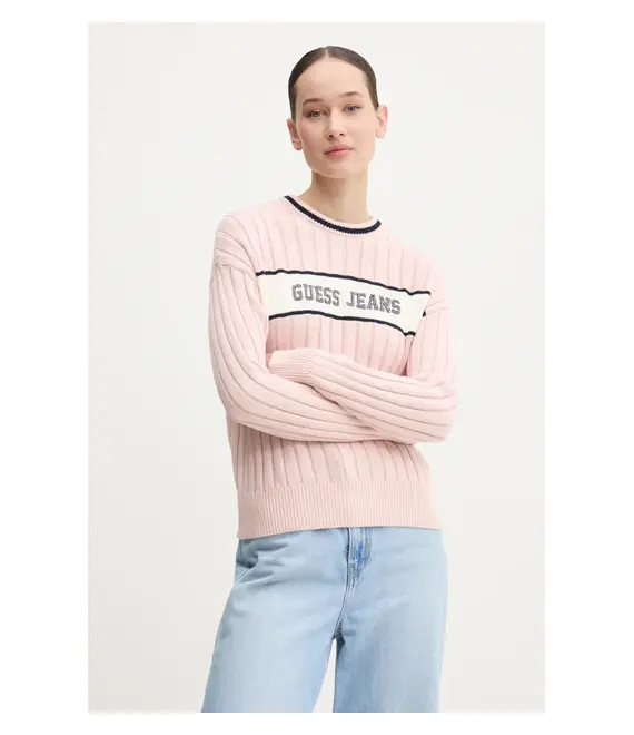Βαμβακερό πουλόβερ Guess Jeans χρώμα: ροζ, W5RR46 Z3HM1