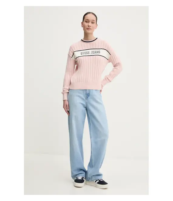 Βαμβακερό πουλόβερ Guess Jeans χρώμα: ροζ, W5RR46 Z3HM1
