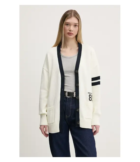 Βαμβακερή ζακέτα Guess Jeans χρώμα: μπεζ, W5RR49 Z3HM1