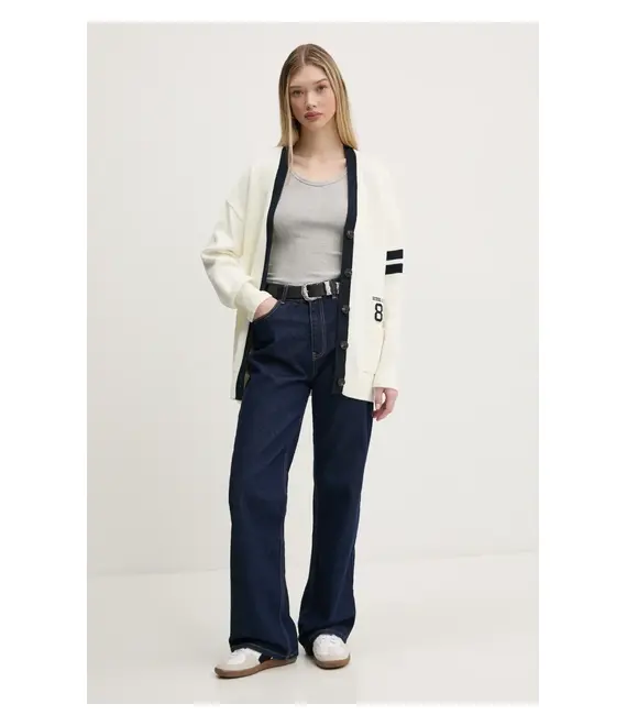 Βαμβακερή ζακέτα Guess Jeans χρώμα: μπεζ, W5RR49 Z3HM1