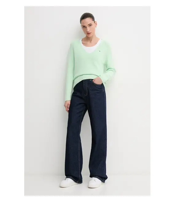 Βαμβακερό πουλόβερ Tommy Hilfiger χρώμα: πράσινο, WW0WW44452