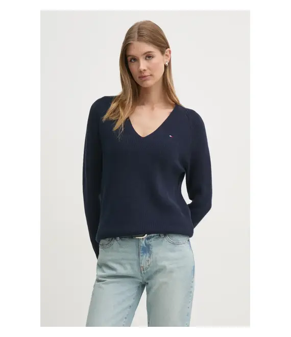 Βαμβακερό πουλόβερ Tommy Hilfiger χρώμα: ναυτικό μπλε, WW0WW44452