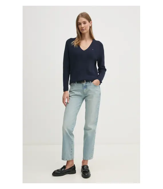 Βαμβακερό πουλόβερ Tommy Hilfiger χρώμα: ναυτικό μπλε, WW0WW44452