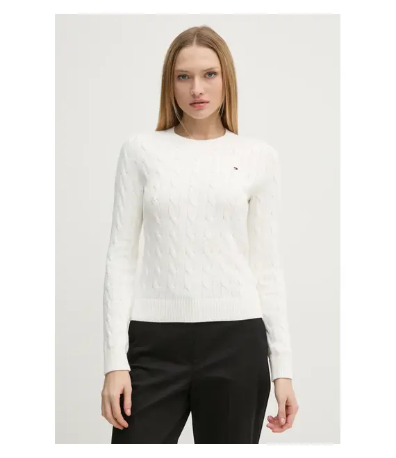 Βαμβακερό πουλόβερ Tommy Hilfiger χρώμα: μπεζ, WW0WW45207