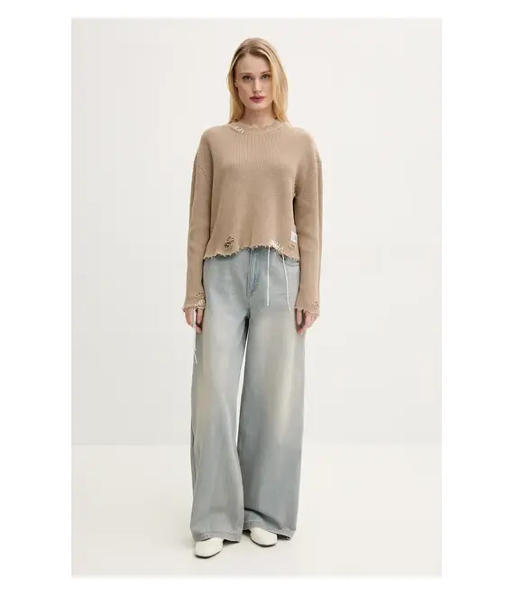 Βαμβακερό πουλόβερ MM6 Maison Margiela γυναικείο, χρώμα: μπεζ, S52HL0036