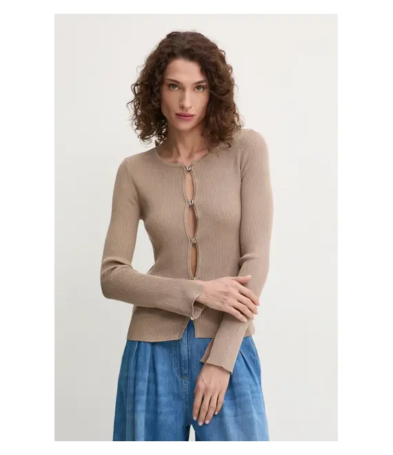 Πλεκτή ζακέτα Guess EDEN χρώμα: καφέ, W5RR17 Z34O0