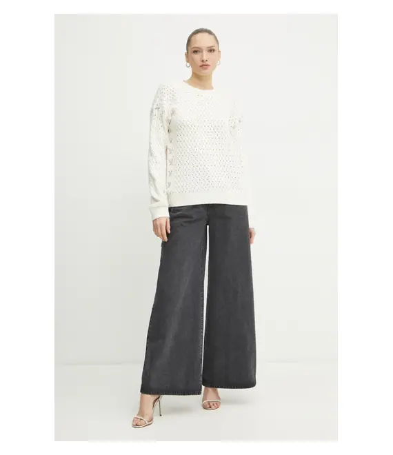 Πουλόβερ με προσθήκη μαλλιού Guess ELLISS γυναικείο, χρώμα: μπεζ, W5RR13 Z3KY0
