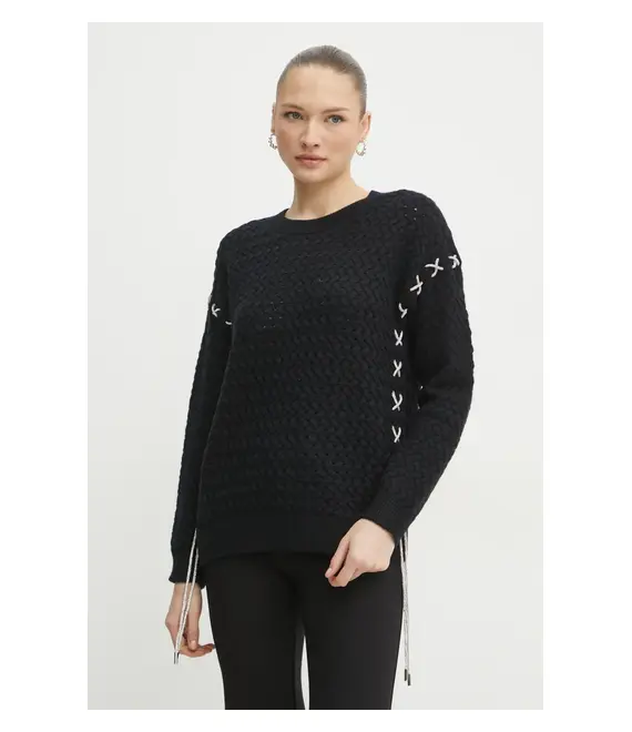 Πουλόβερ με προσθήκη μαλλιού Guess ELLISS γυναικείο, χρώμα: μαύρο, W5RR13 Z3KY0