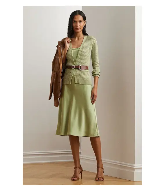 Ζακέτα με λινό μείγμα Lauren Ralph Lauren χρώμα: πράσινο, 200963627