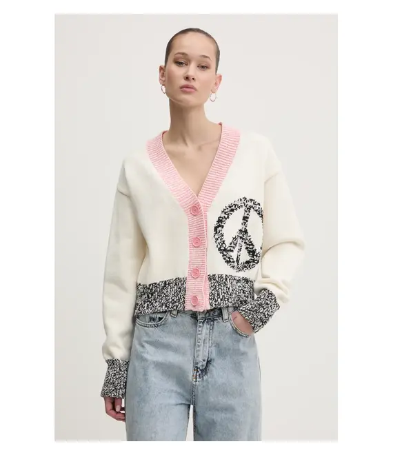 Πλεκτή ζακέτα Moschino Jeans χρώμα: μπεζ, 0918 3209