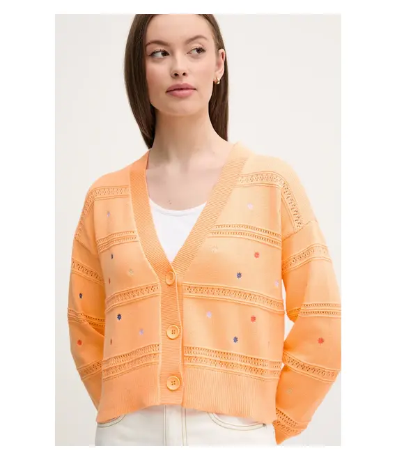 Βαμβακερή ζακέτα United Colors of Benetton χρώμα: πορτοκαλί, 10C1E604W