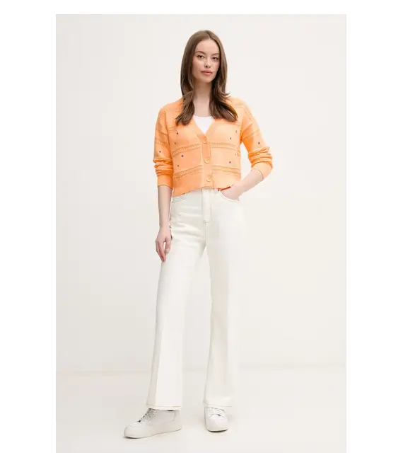 Βαμβακερή ζακέτα United Colors of Benetton χρώμα: πορτοκαλί, 10C1E604W