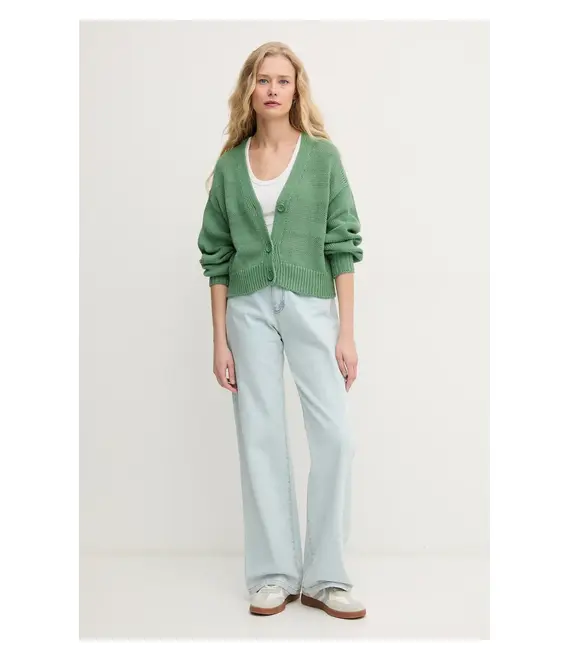 Βαμβακερή ζακέτα United Colors of Benetton γυναικεία, χρώμα: πράσινο, 1898D604S
