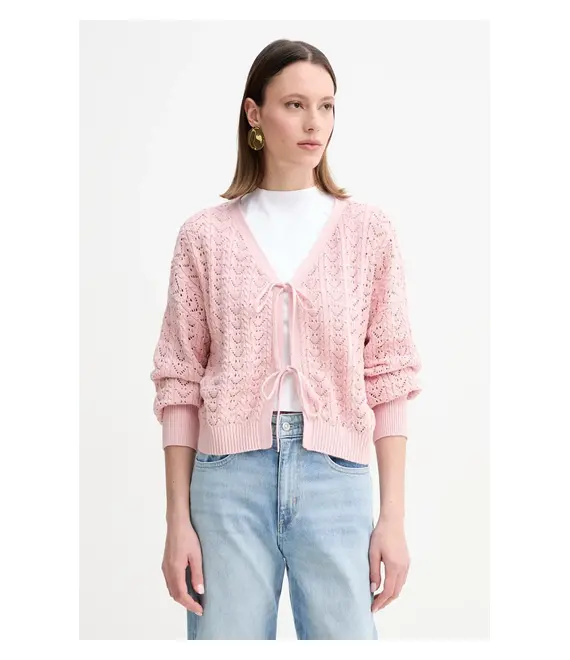 Βαμβακερή ζακέτα Guess RUTH χρώμα: ροζ, W5GR43 Z3C71