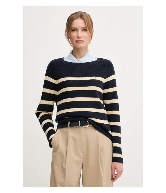 Βαμβακερό πουλόβερ Tommy Hilfiger γυναικείο, χρώμα: ναυτικό μπλε, WW0WW44975