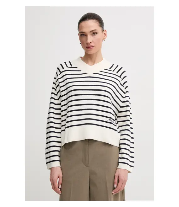 Βαμβακερό πουλόβερ Tommy Hilfiger γυναικείο, χρώμα: μπεζ, WW0WW45401