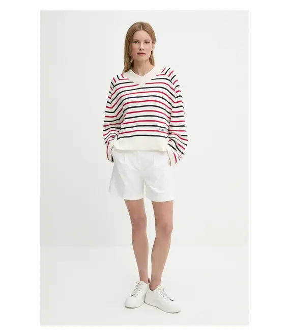 Βαμβακερό πουλόβερ Tommy Hilfiger γυναικείο, χρώμα: μπεζ, WW0WW45401