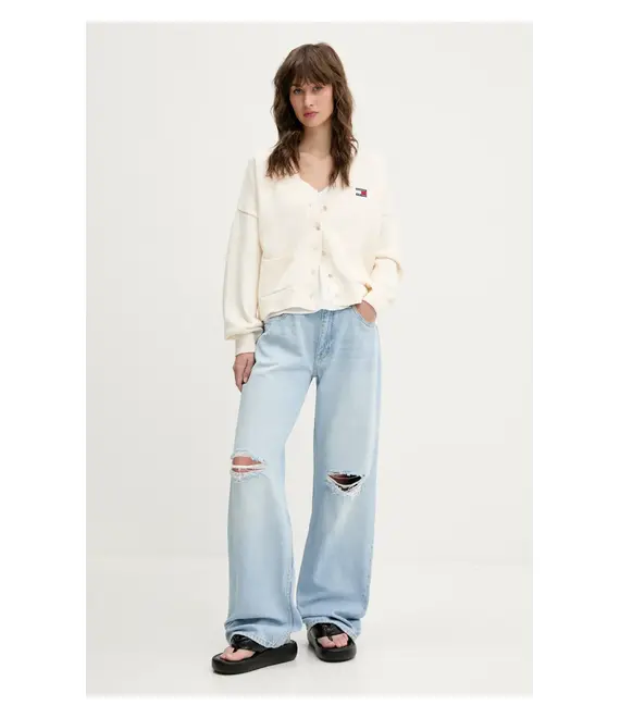 Βαμβακερή ζακέτα Tommy Jeans χρώμα: μπεζ, DW0DW20257