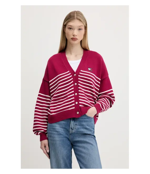 Βαμβακερή ζακέτα Tommy Jeans χρώμα: ροζ, DW0DW20257