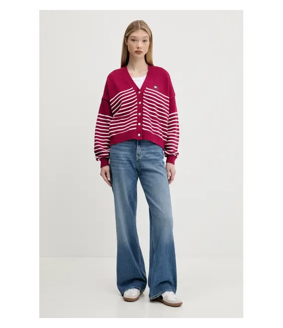 Βαμβακερή ζακέτα Tommy Jeans χρώμα: ροζ, DW0DW20257