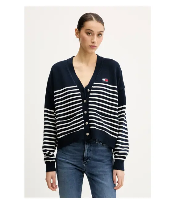 Βαμβακερή ζακέτα Tommy Jeans χρώμα: ναυτικό μπλε, DW0DW20257