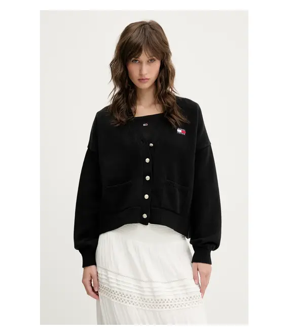 Βαμβακερή ζακέτα Tommy Jeans χρώμα: μαύρο, DW0DW20257