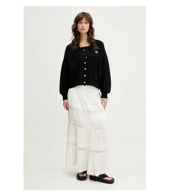 Βαμβακερή ζακέτα Tommy Jeans χρώμα: μαύρο, DW0DW20257