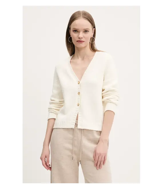 Βαμβακερή ζακέτα Abercrombie & Fitch χρώμα: μπεζ, KI150-5028