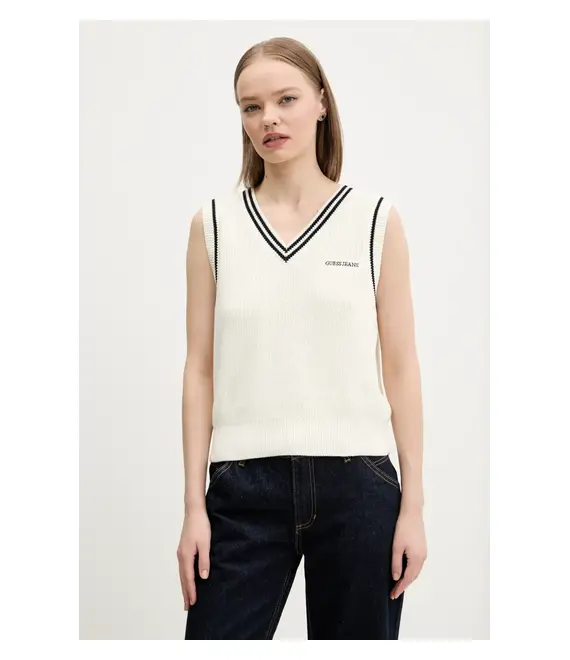Βαμβακερό γιλέκο Guess Jeans χρώμα: μπεζ, W5GR02 Z3HM1