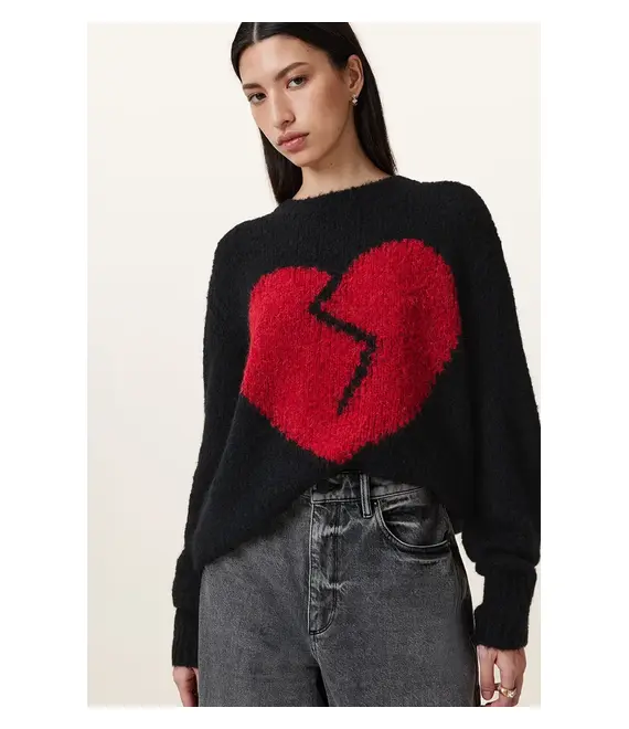 Μάλλινο πουλόβερ AllSaints LUVHEART γυναικείο, χρώμα: μαύρο, W078KC