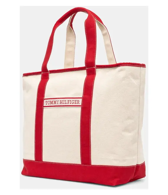 Βαμβακερή τσάντα Tommy Hilfiger χρώμα: κόκκινο, AW0AW17421