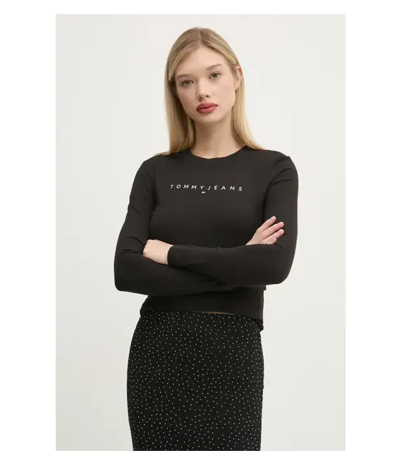 Βαμβακερή μπλούζα με μακριά μανίκια Tommy Jeans χρώμα: μαύρο, DW0DW19434