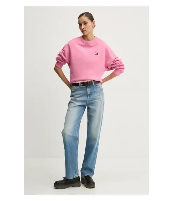 Βαμβακερό μπλουζάκι Tommy Jeans γυναικείο, χρώμα: ροζ, DW0DW19447