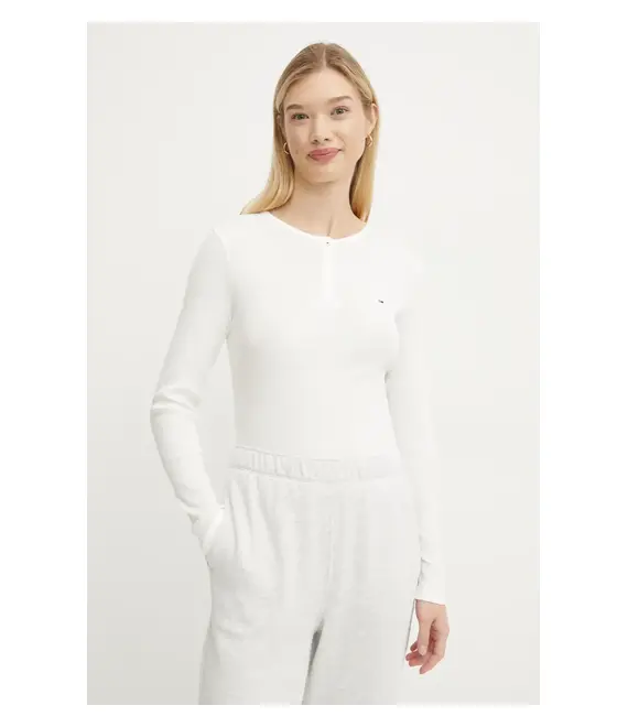 Βαμβακερή μπλούζα με μακριά μανίκια Tommy Jeans χρώμα: άσπρο, DW0DW19501