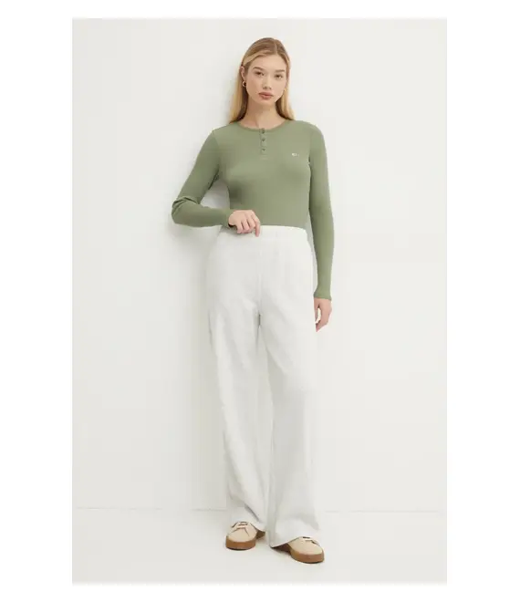 Βαμβακερή μπλούζα με μακριά μανίκια Tommy Jeans χρώμα: πράσινο, DW0DW19501