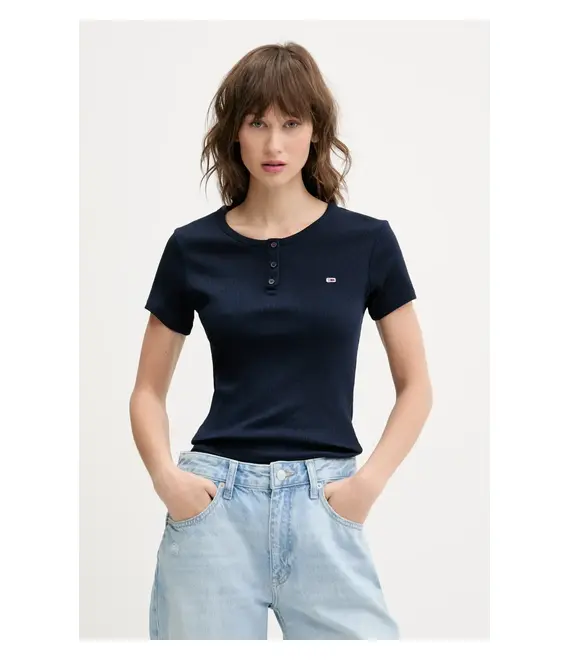 Βαμβακερό μπλουζάκι Tommy Jeans γυναικείο, χρώμα: ναυτικό μπλε, DW0DW19502