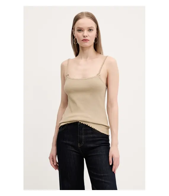 Top Tommy Jeans χρώμα: μπεζ, DW0DW19505
