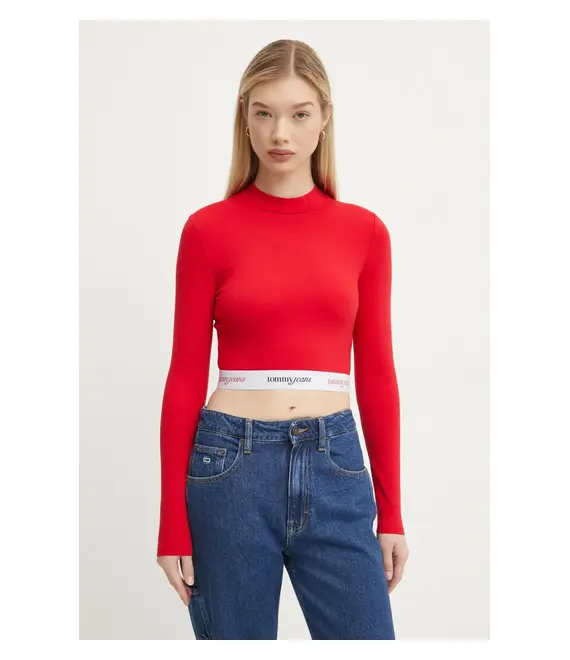 Μακρυμάνικο Tommy Jeans χρώμα: κόκκινο, DW0DW19510