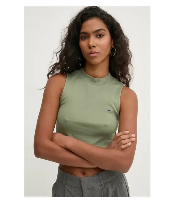 Top Tommy Jeans χρώμα: πράσινο, DW0DW20177