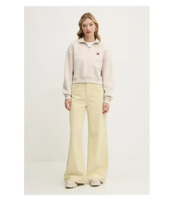 Μακρυμάνικο Tommy Jeans χρώμα: μπεζ, DW0DW20178