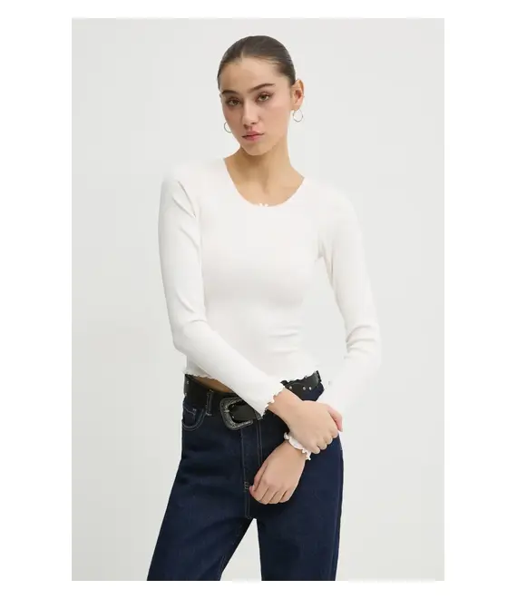 Μακρυμάνικο Tommy Jeans χρώμα: μπεζ, DW0DW20277