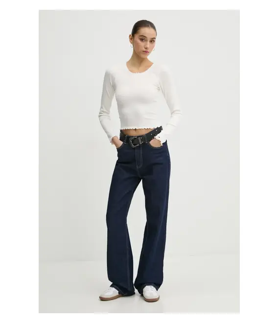 Μακρυμάνικο Tommy Jeans χρώμα: μπεζ, DW0DW20277