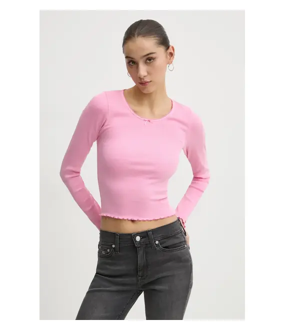 Μακρυμάνικο Tommy Jeans χρώμα: ροζ, DW0DW20277