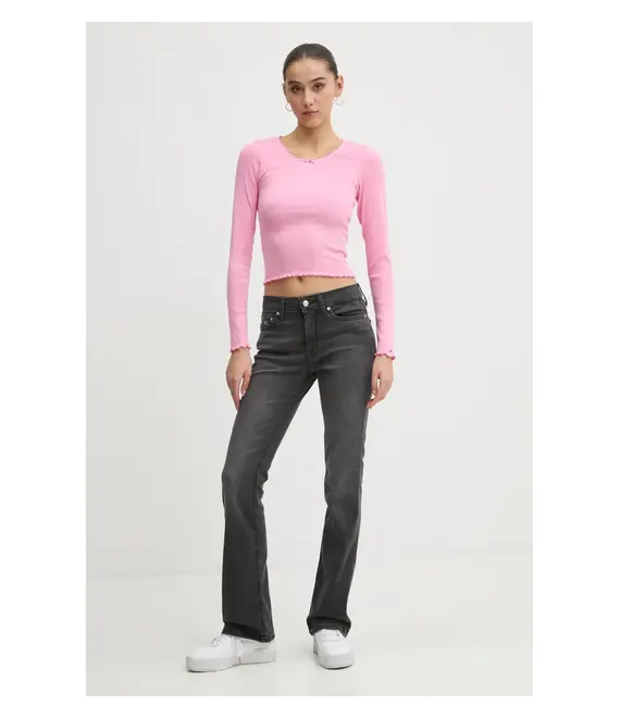 Μακρυμάνικο Tommy Jeans χρώμα: ροζ, DW0DW20277